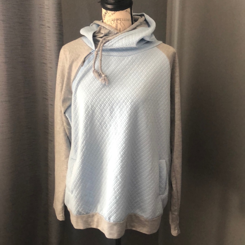 Light Blue And Gray Unique Double Layer Hoodie - image 7